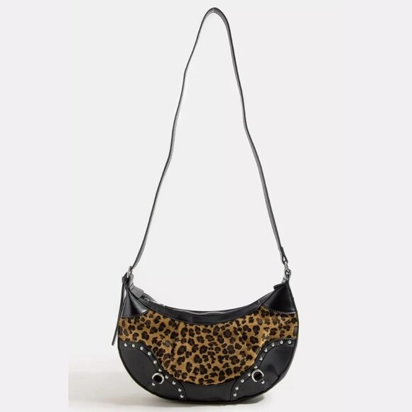 Leopard Print Half Moon Shoulder Bag - Picture 1 of 4